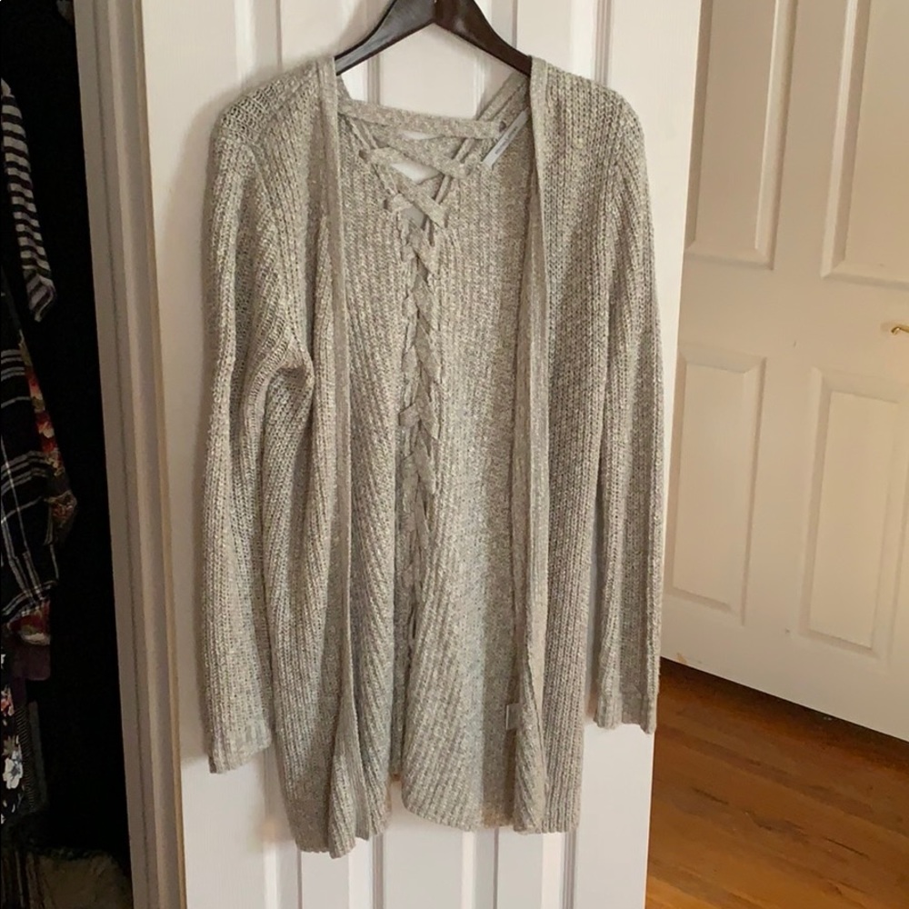 Stitches & striped open weave cardi